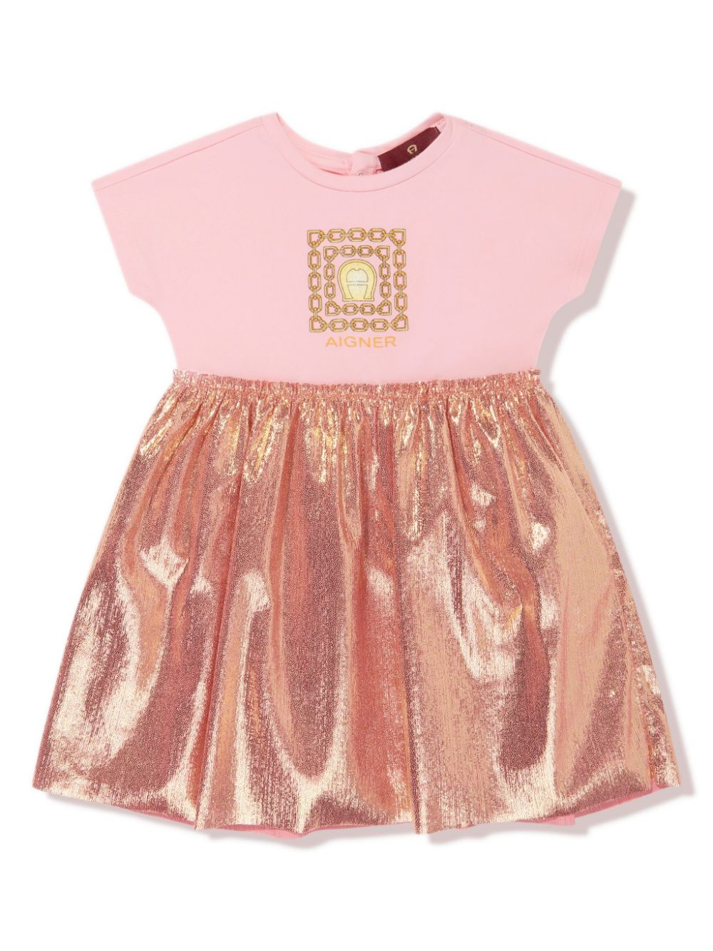 Aigner Babies' Logo-print Metallic-effect Dress In Pink