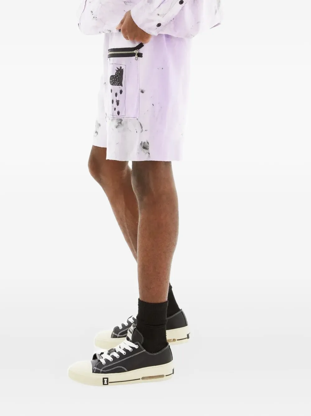 Westfall Snoppy Berry Zip Patch Pocket Cutoff Shorts In White