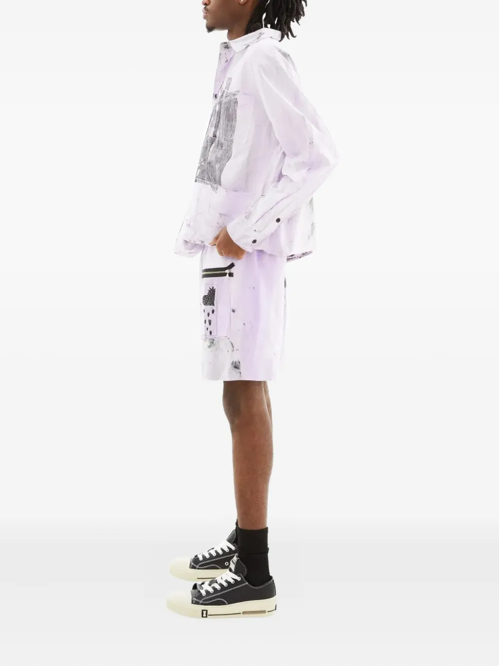 Westfall Snoppy Berry Zip Patch Pocket Cutoff Shorts In White