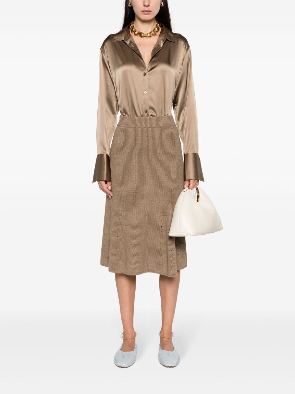 Shop Joseph Perforated-detailing Ribbed-knit Skirt In Neutrals