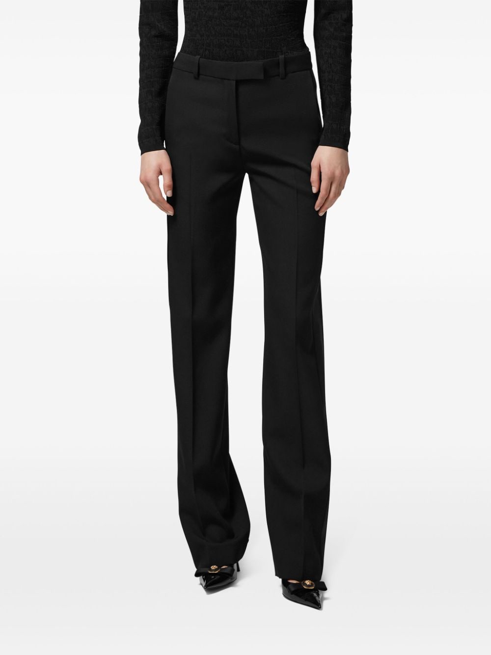 Shop Versace Straight-leg Virgin Wool Trousers In Black