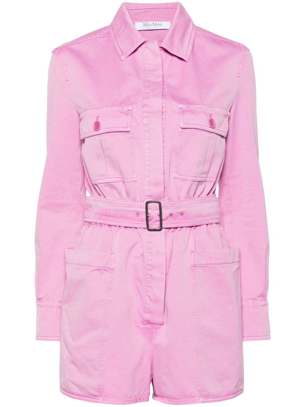 Shop Max Mara Elasticated-waist Cotton Playsuit In Pink