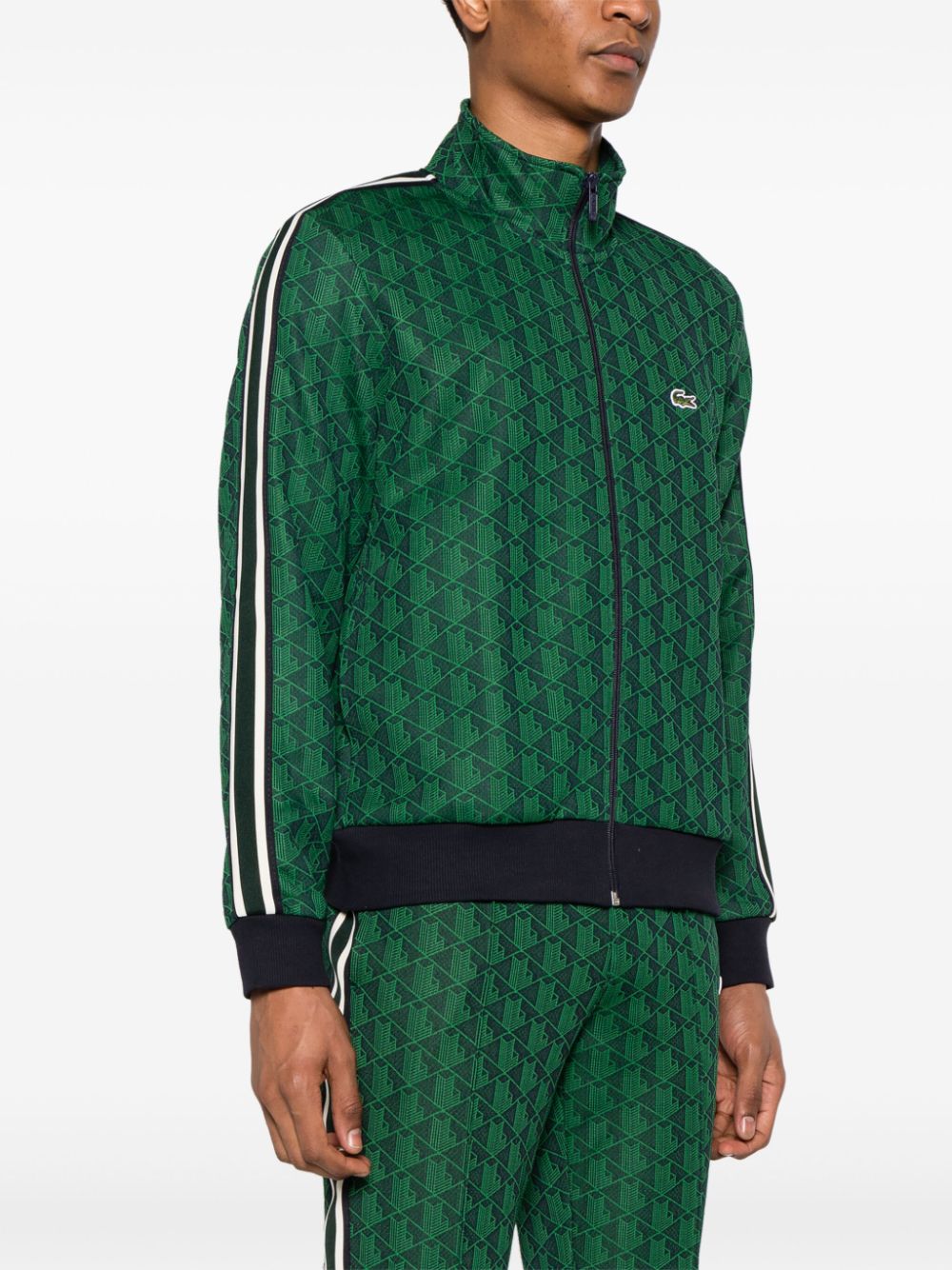 Shop Lacoste Monogram-jacquard Zipped Sweatshirt In 绿色