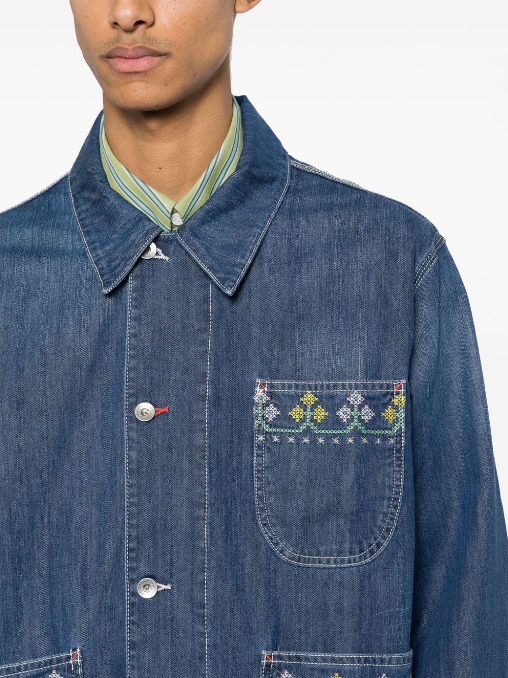 Shop Ymc You Must Create Labour Denim Shirt Jacket In Blue