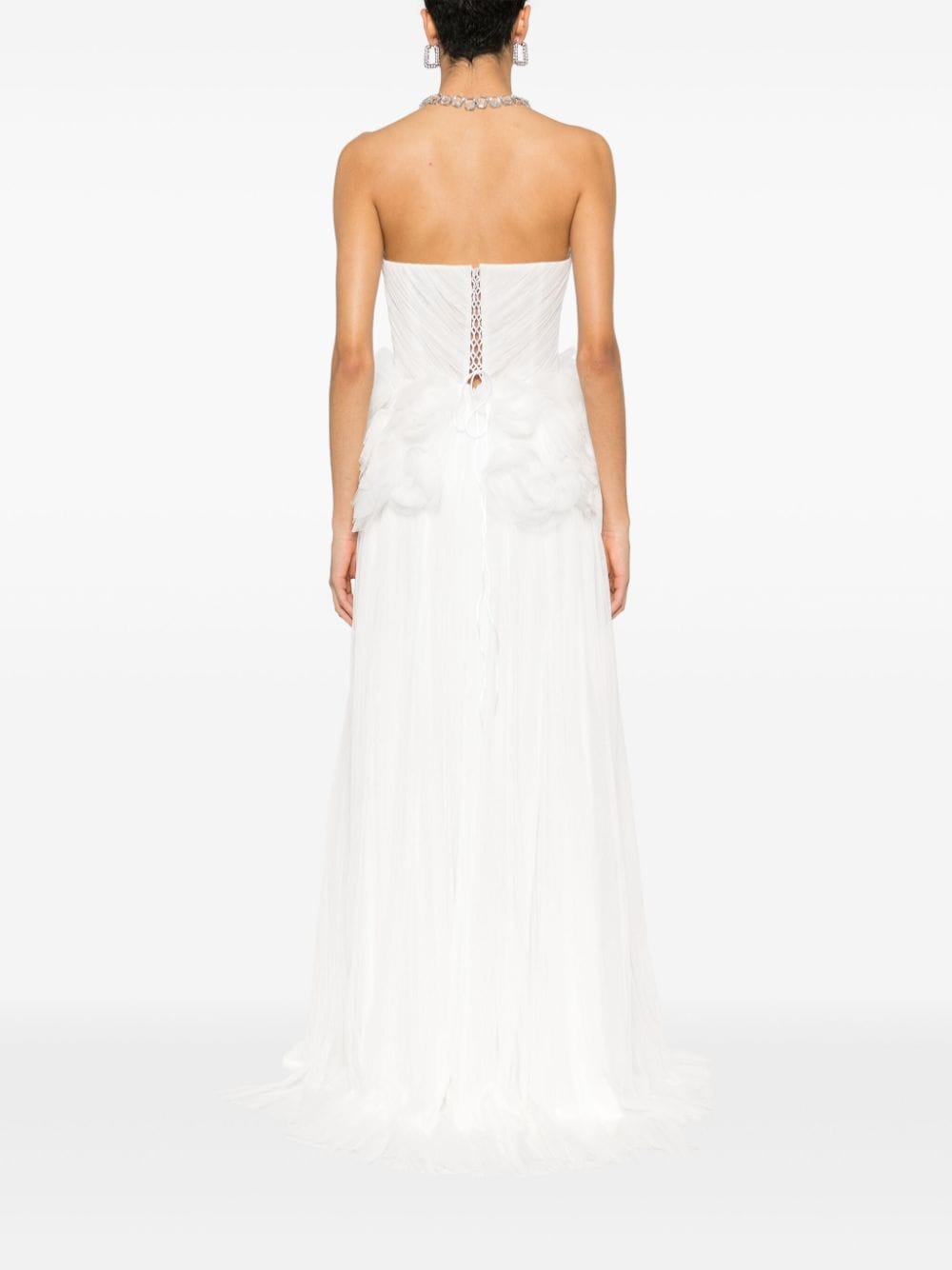 Shop Ana Radu Mesh Floral-appliqué Bridal Dress In White