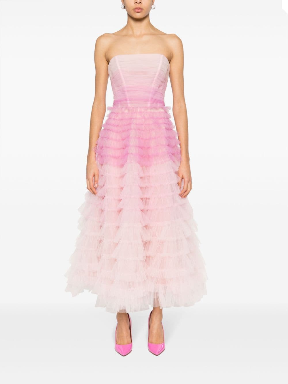 Shop Ana Radu Gradient-effect Tulle Dress In Pink