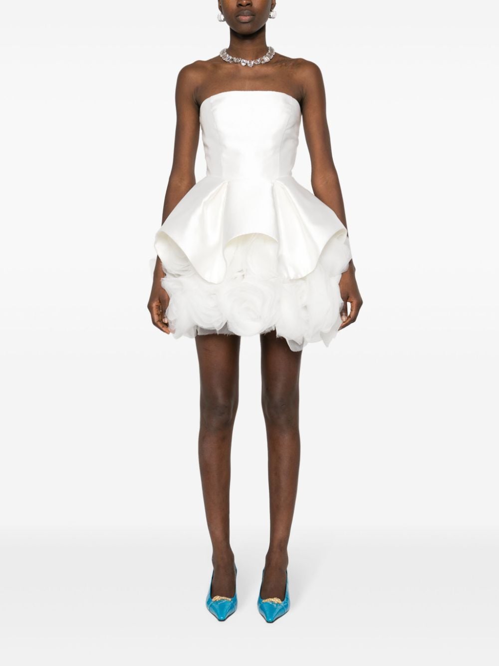 Shop Ana Radu Floral-appliqué Mini Dress In White