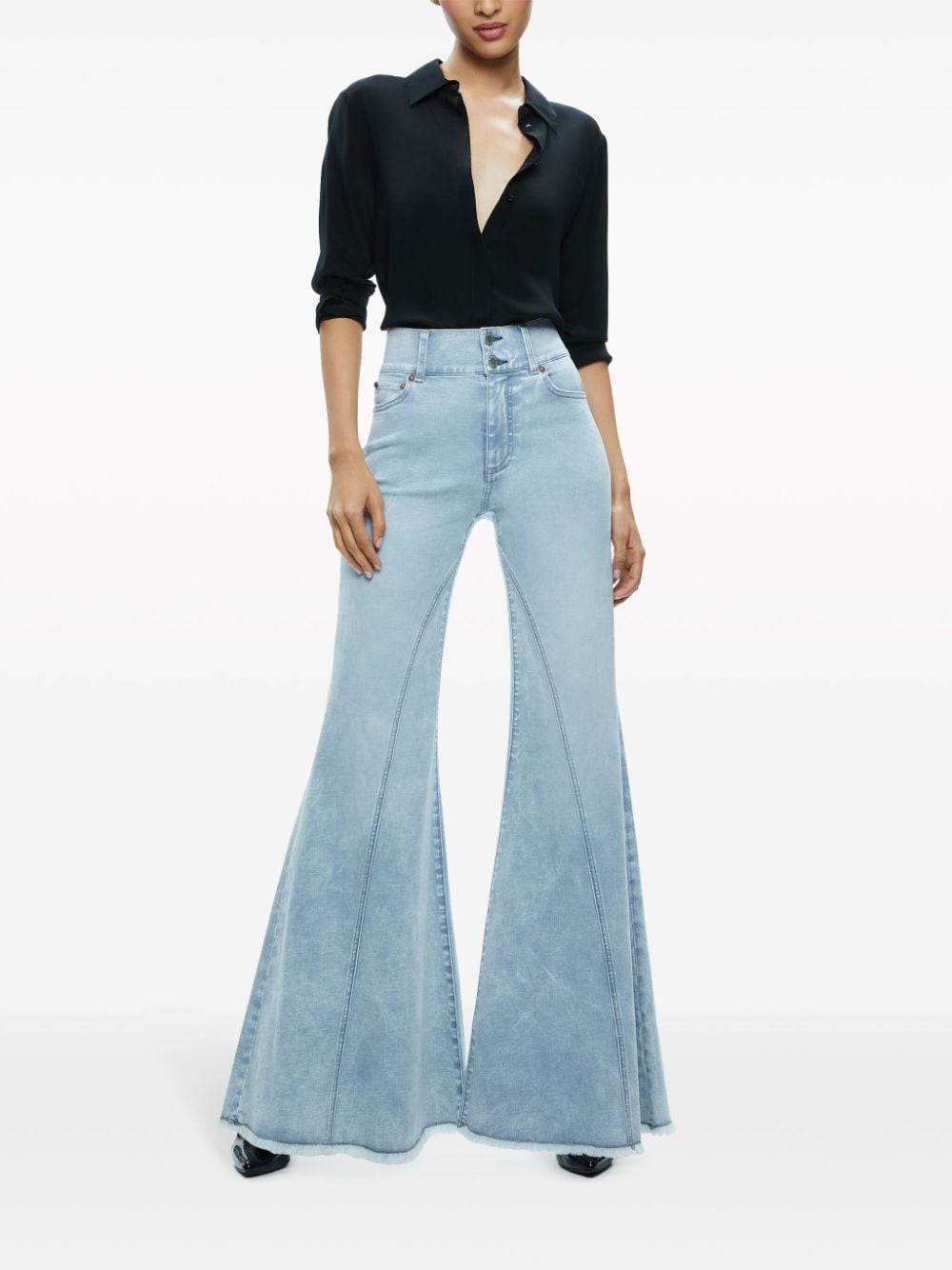 Shop Alice And Olivia Beautiful Seamed Flared Jeans In Blue