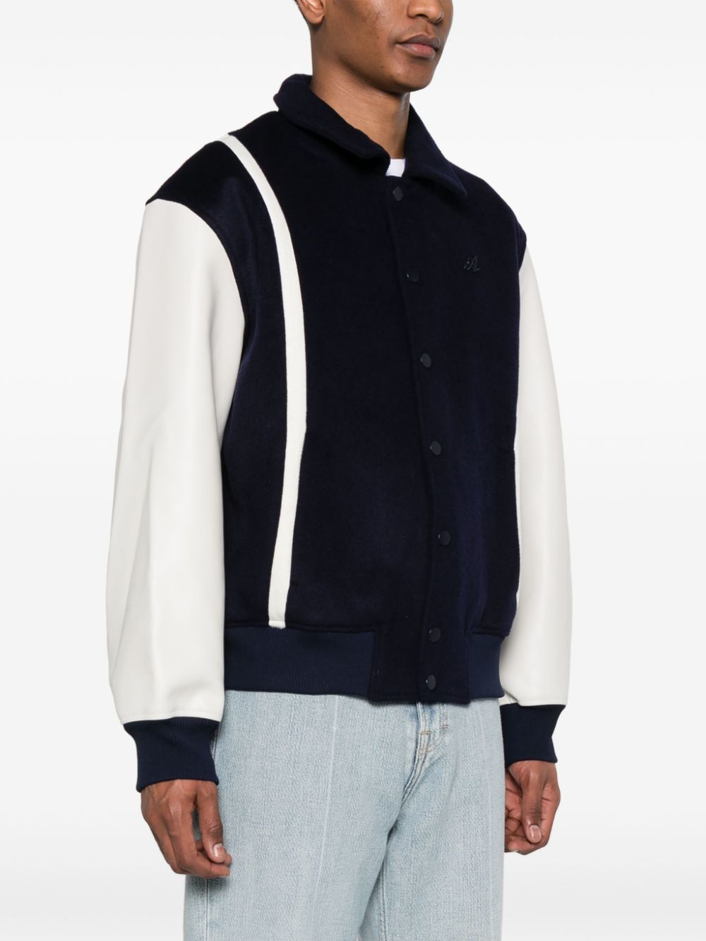 Shop Axel Arigato Bay Embroidered-logo Varsity Jacket In Blue