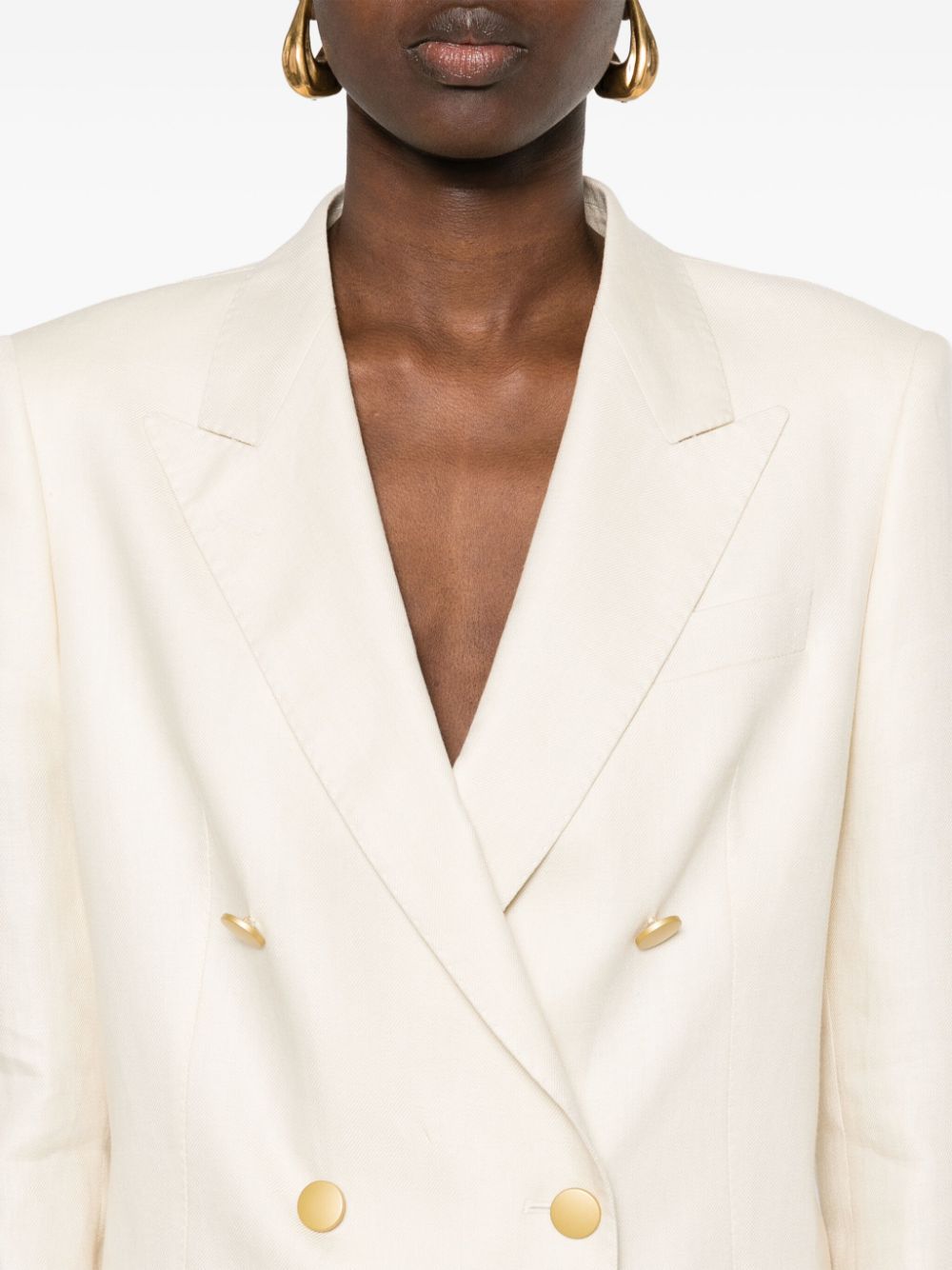 Shop Tagliatore Linen Double-breasted Blazer In Neutrals