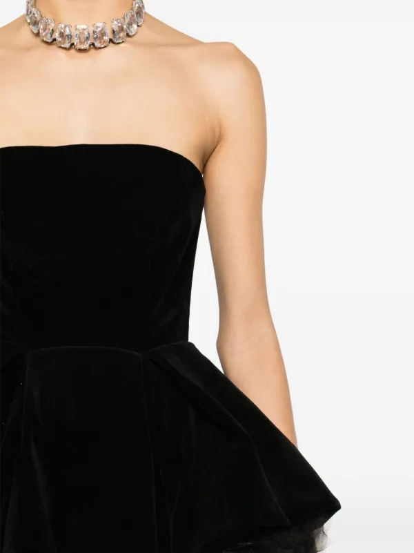 black velvet mini dress strapless Strapless Embellished Velvet Midi Dress in Black – Roland Mouret main image 1