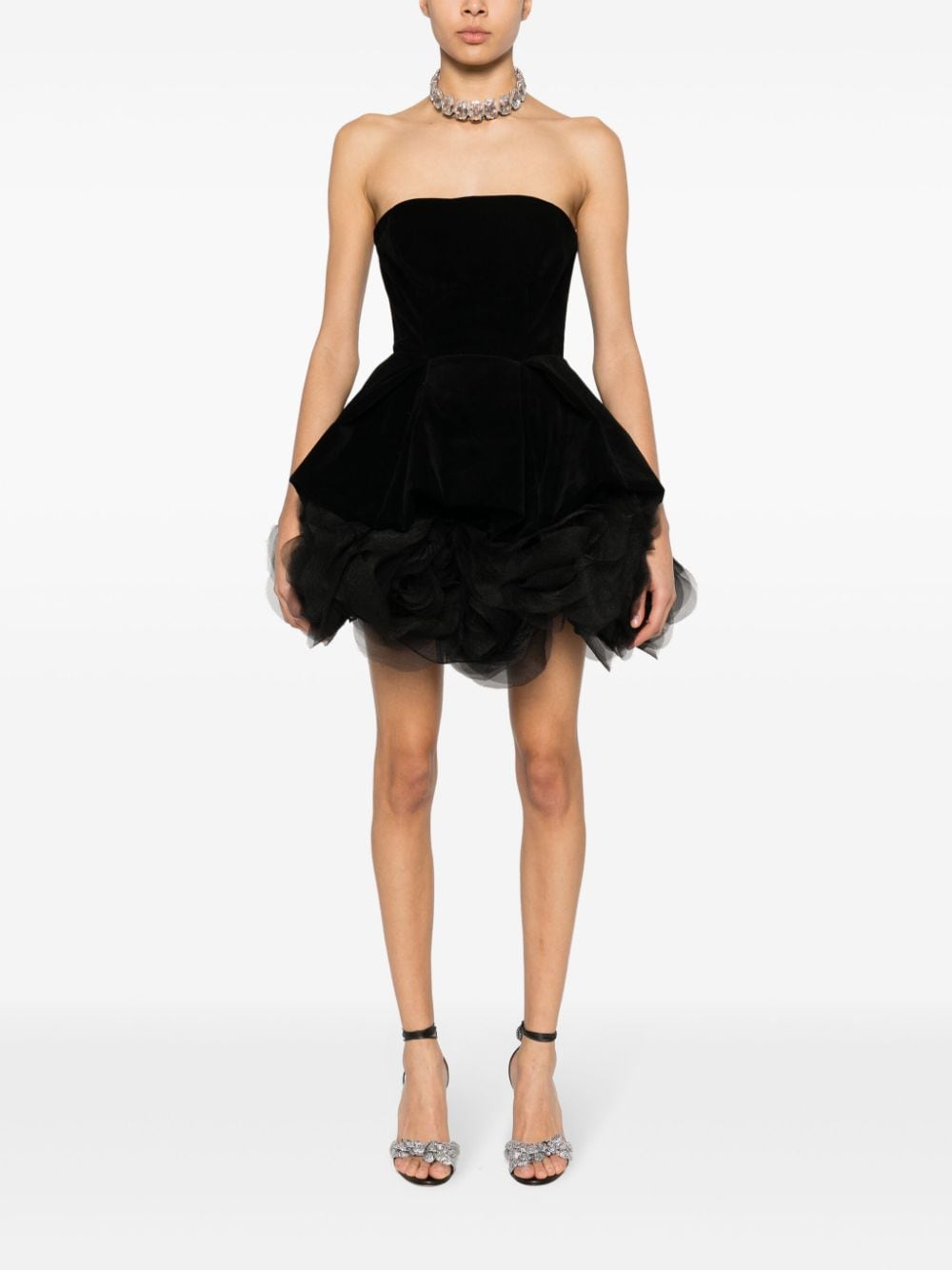 Shop Ana Radu Strapless Velvet Mini Dress In Black