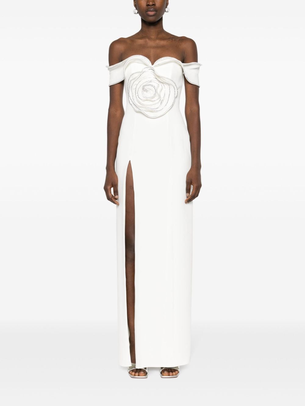 Shop Ana Radu Rose-appliqué Maxi Dress In White