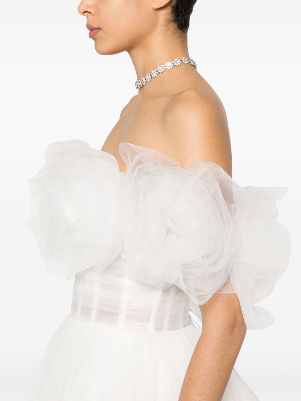 Shop Ana Radu Floral-appliqué Tulle Mini Dress In White