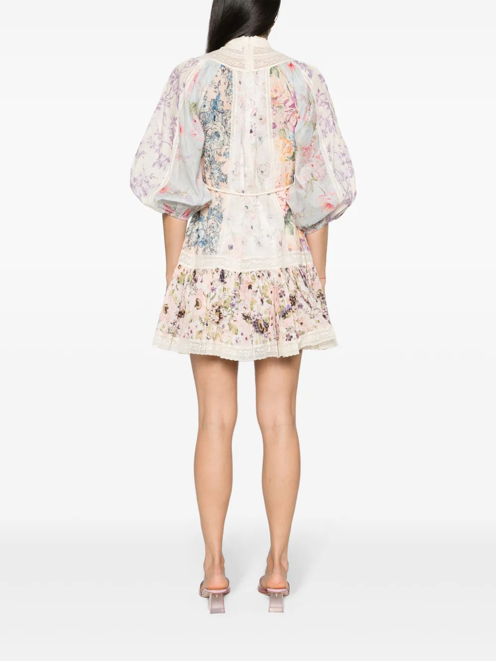 Shop Zimmermann Halliday Floral-print Minidress In Neutrals