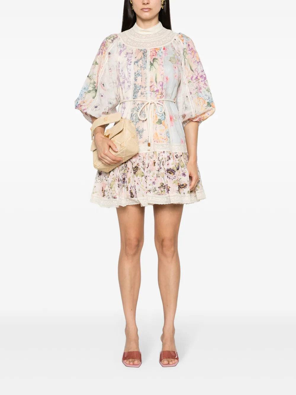 Shop Zimmermann Halliday Floral-print Minidress In Neutrals