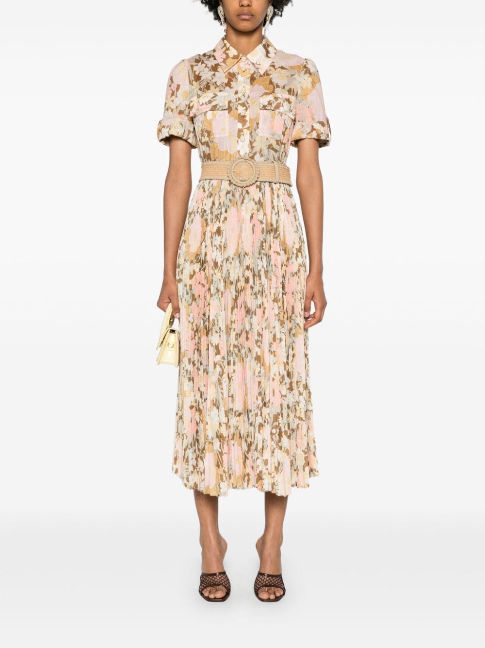 Shop Zimmermann Pop Pleated Midi Dress In Neutrals