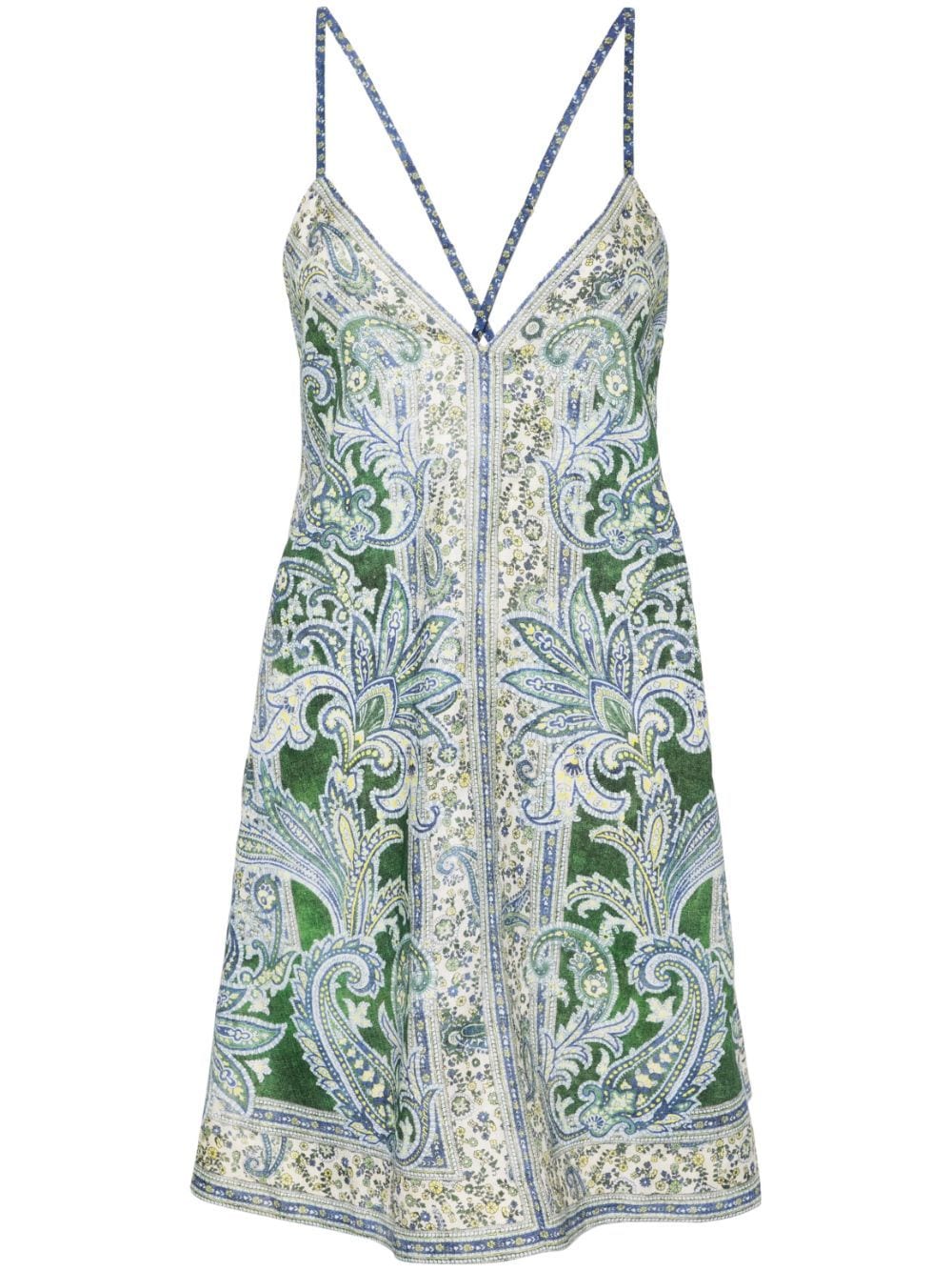 Shop Zimmermann Ottie Swing Linen Minidress In Green