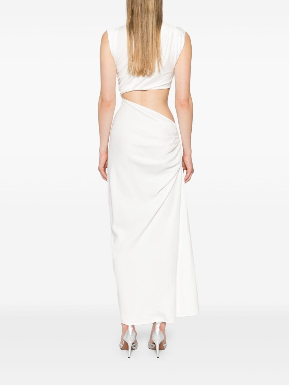 Shop Christopher Esber Cut-out Draped Maxi Dress In Weiss