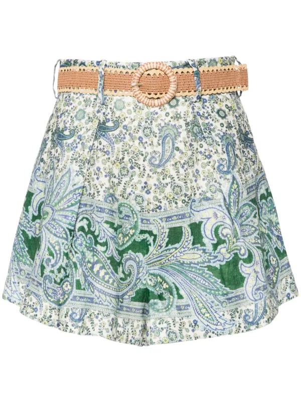ショートパンツ Zimmermann linen tuck shorts ZIMMERMANN Ottie Tuck Linen Shorts | Green | FARFETCH