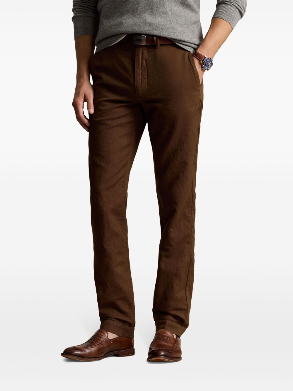 Shop Polo Ralph Lauren Low-rise Slim-cut Trousers In Braun