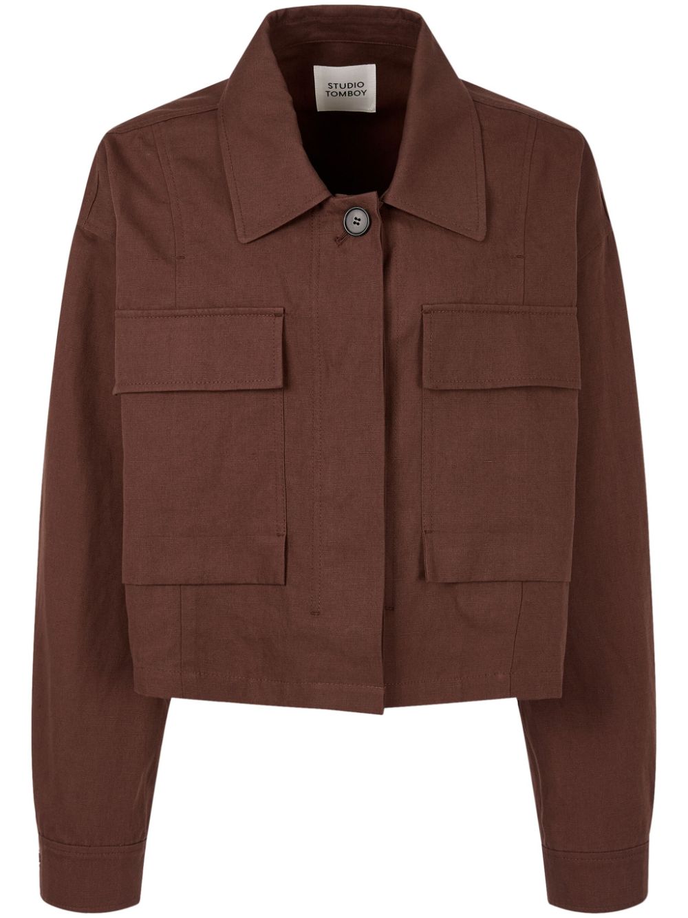 Studio Tomboy Button-up Cropped Jacket In Brown