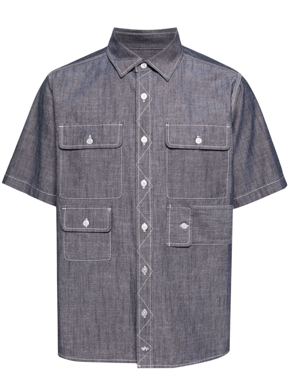 multi-pocket cotton-chambray shirt