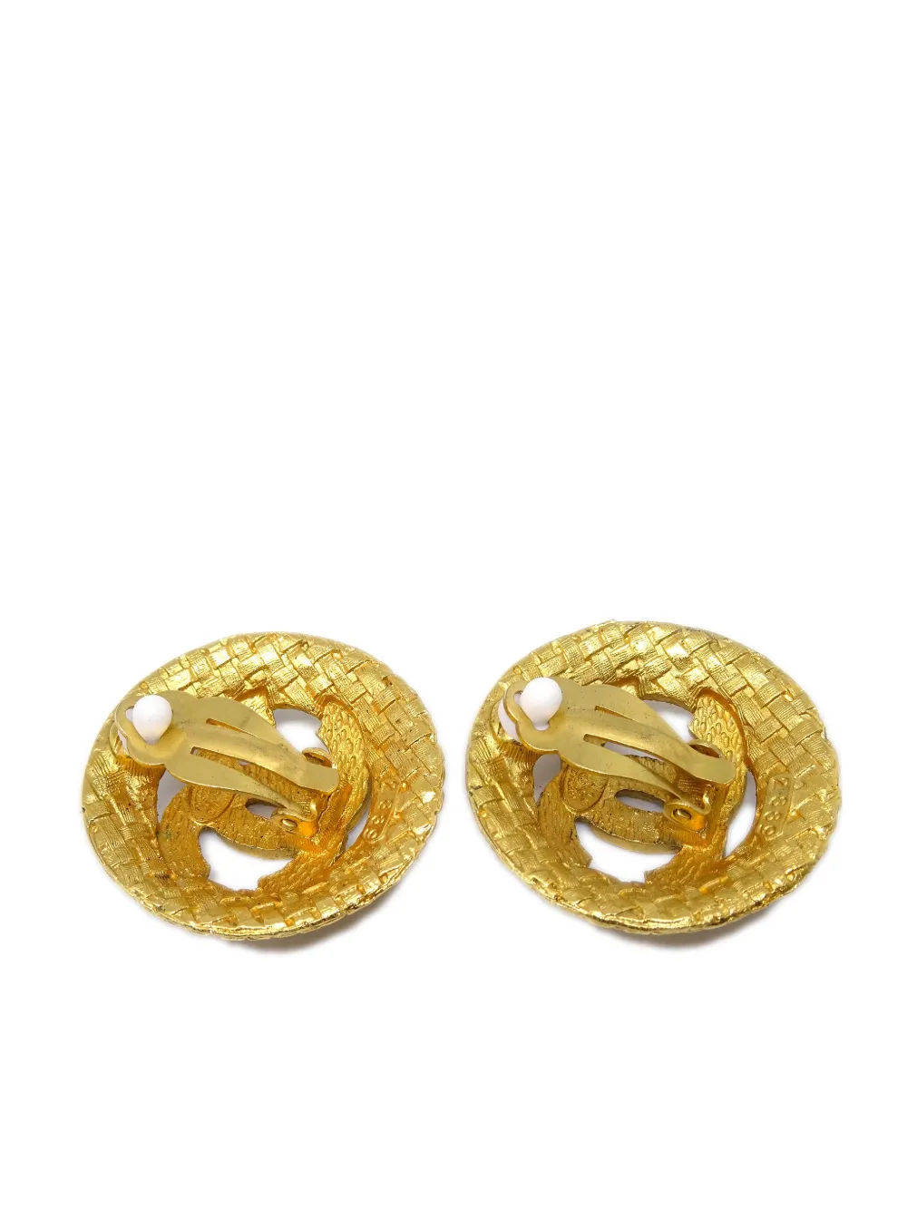 Pre-owned Chanel 1994 Tweed-effect Cc-logo Clip-on Earrings In Gold