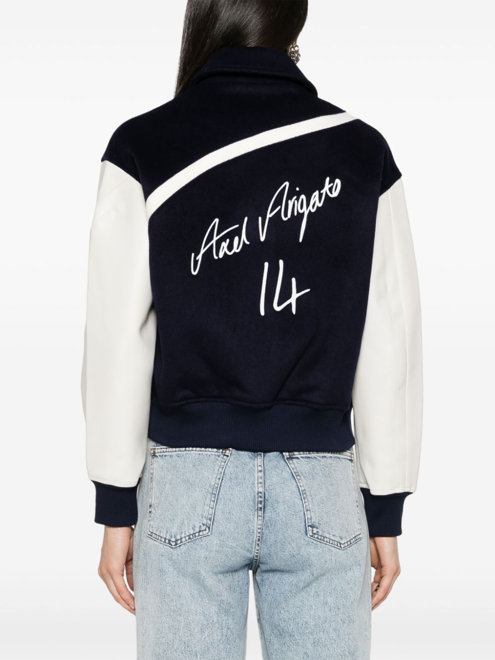 Shop Axel Arigato Bay Logo-embroidered Bomber Jacket In Blue