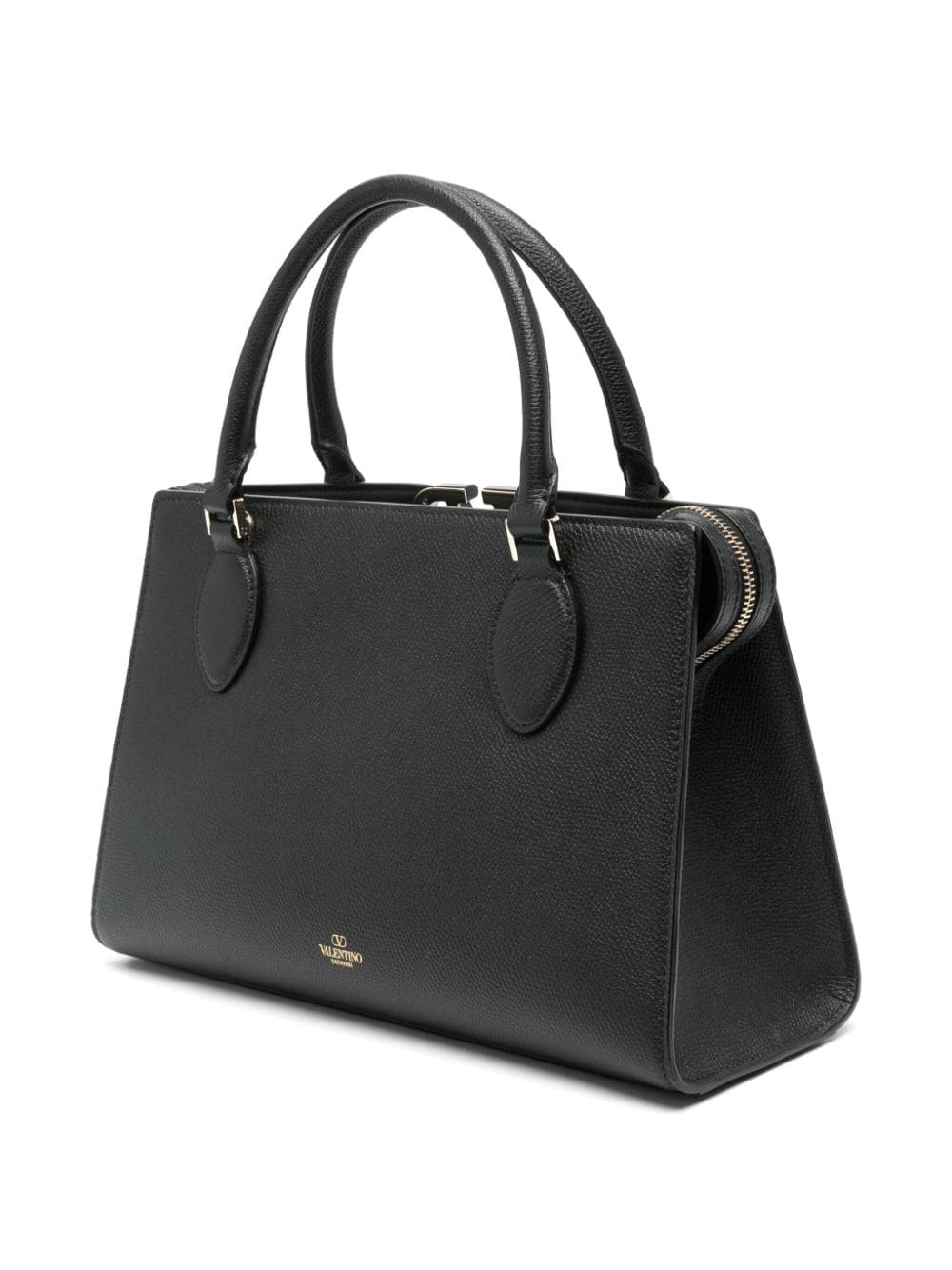 Shop Valentino Vlogo Leather Tote Bag In Black