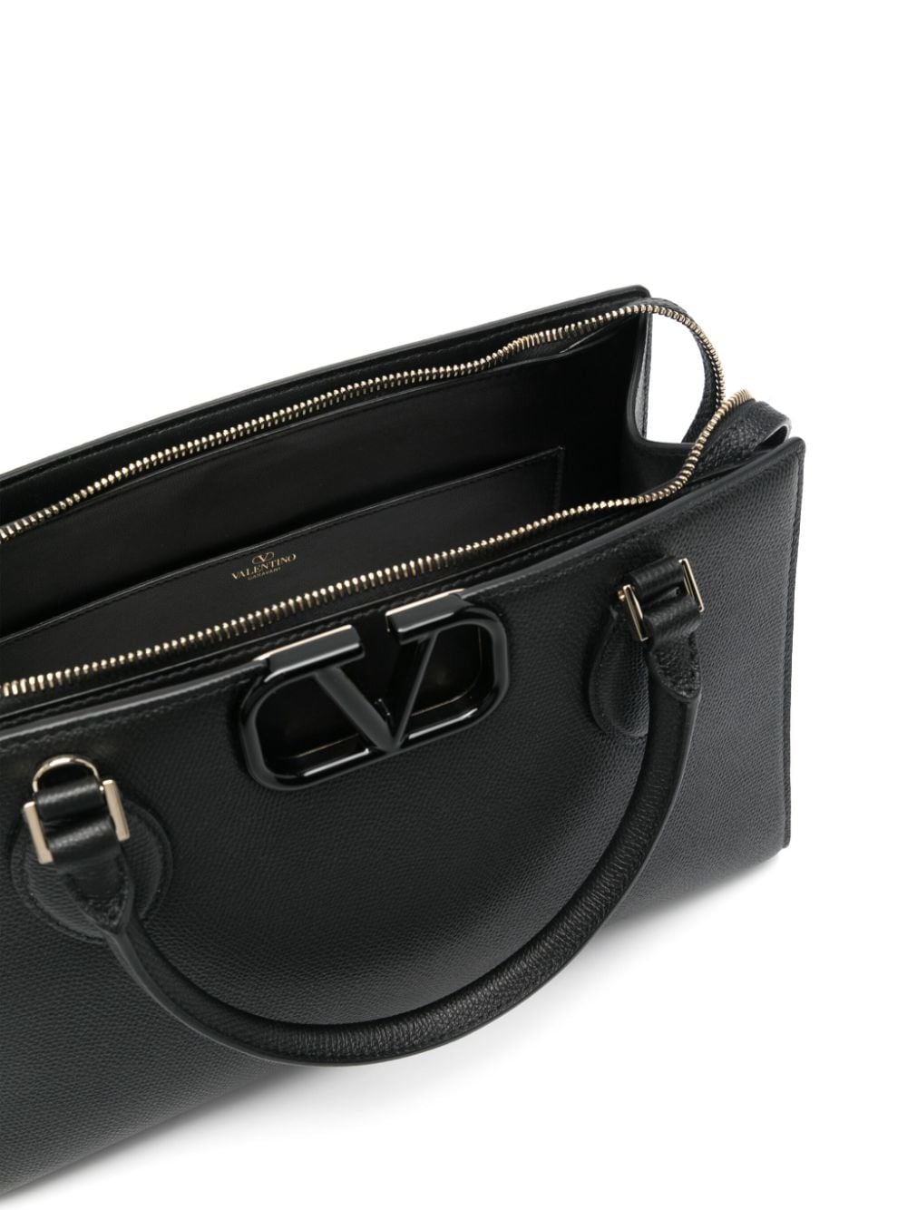 Shop Valentino Vlogo Leather Tote Bag In Black