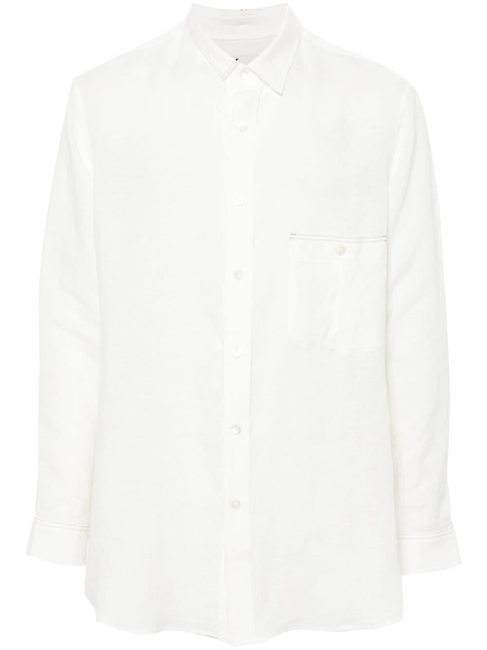Y's Asymmetric-collar Linen Shirt In White