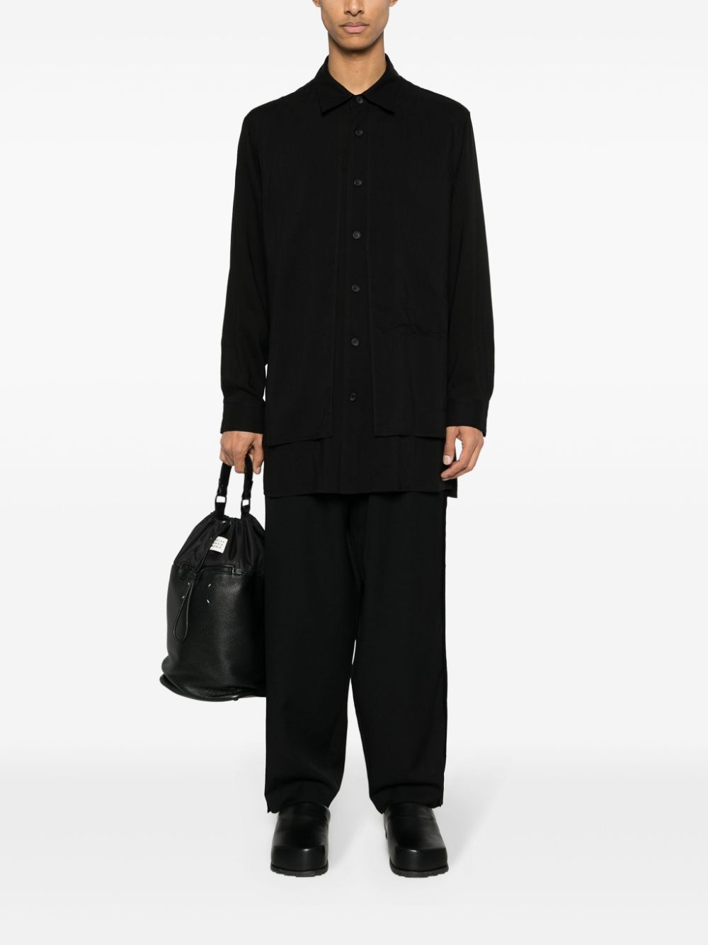 Shop Y's Overlapping Button-up Shirt In Black