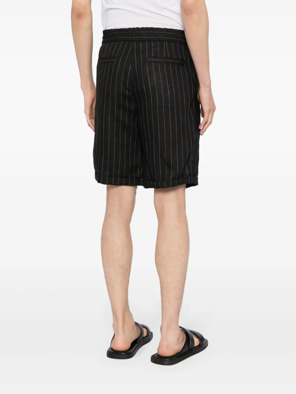 Shop Brunello Cucinelli Pinstripe Linen Shorts In Grey