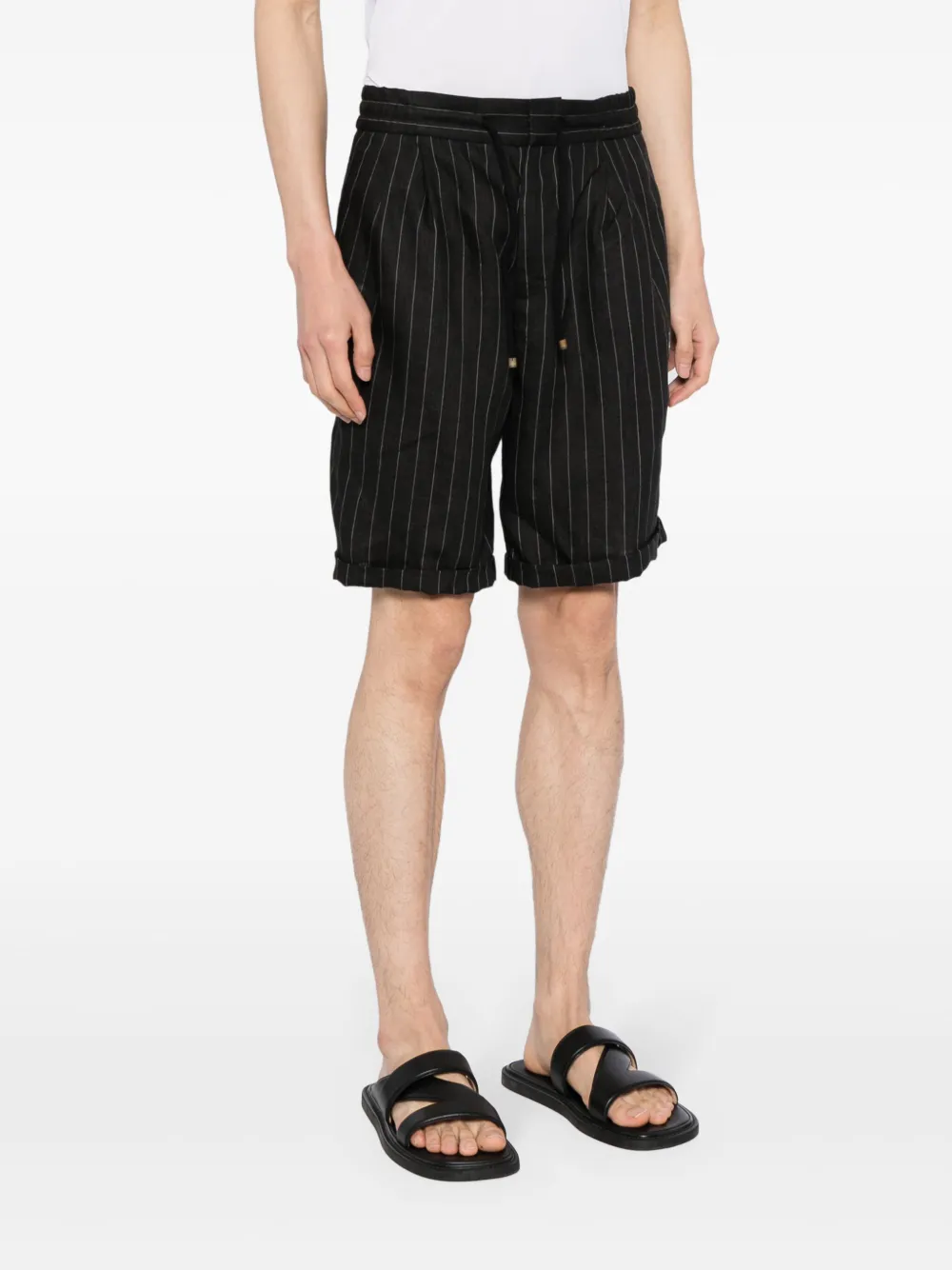 Shop Brunello Cucinelli Pinstripe Linen Shorts In Grey