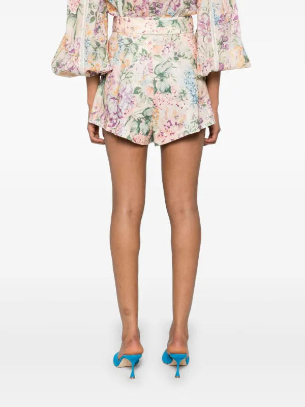 ZIMMERMANN Halliday Tuck Belted Linen Shorts | Neutrals