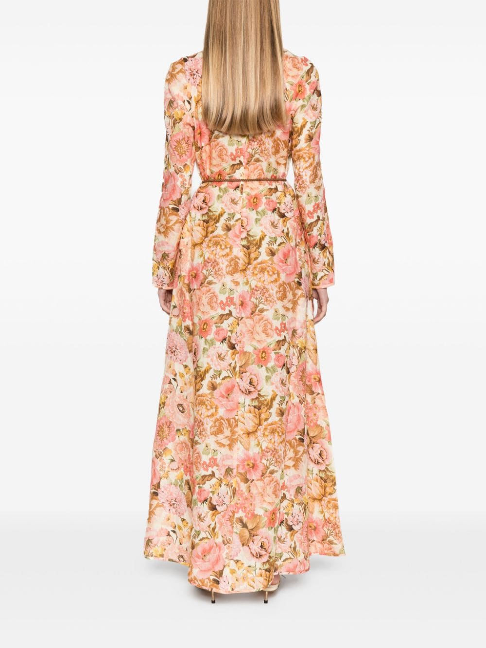 Shop Zimmermann Floral Linen Maxi Dress In Pink