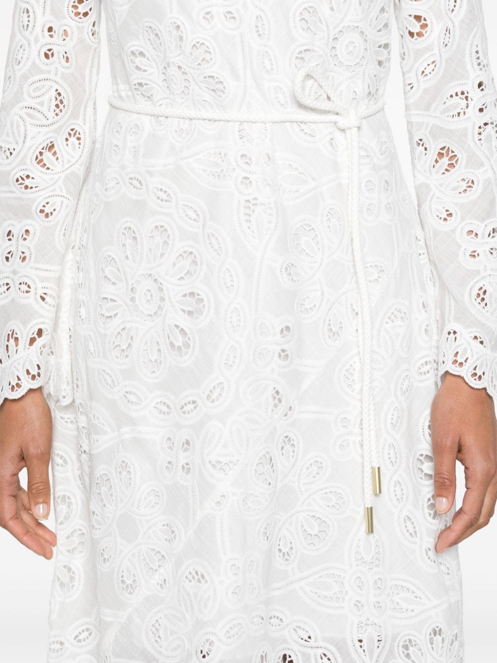 Shop Zimmermann Ottie Broderie Anglaise Midi Dress In White