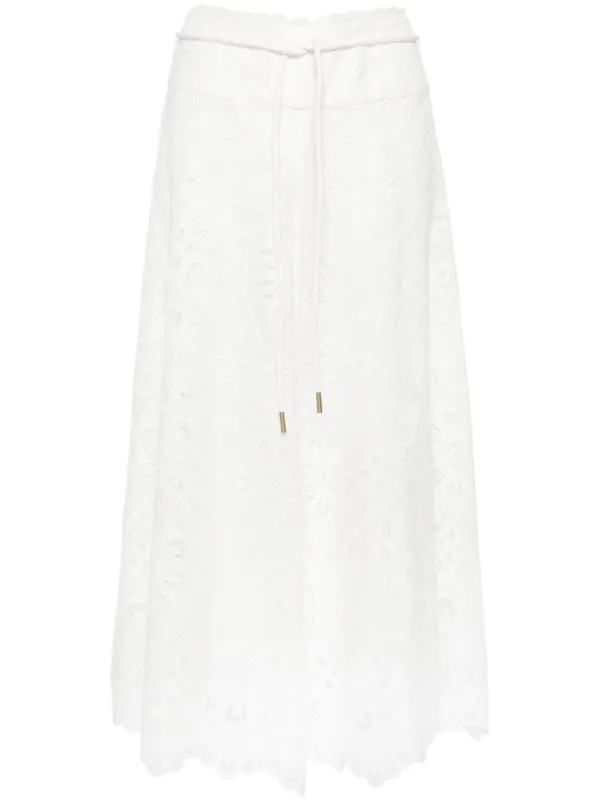 ZIMMERMANN Ottie Flared Midi Skirt | White | FARFETCH CA
