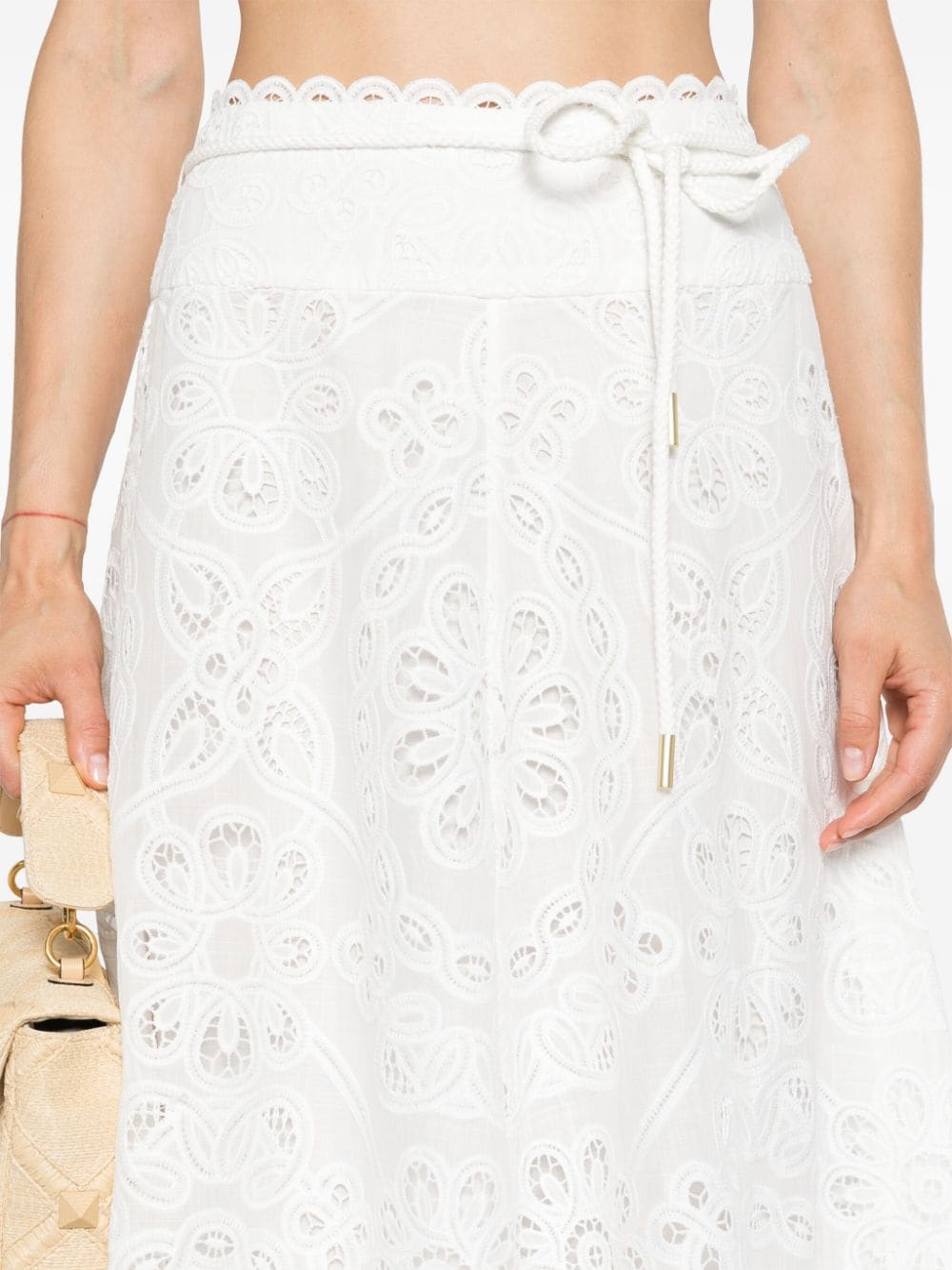Shop Zimmermann Ottie Flared Midi Skirt In White