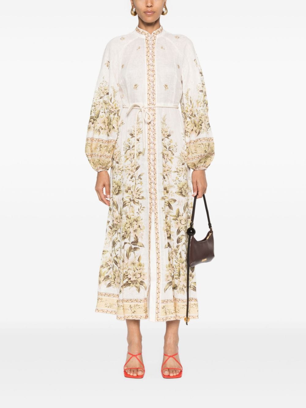 Shop Zimmermann Floral Midi Dress In Neutrals