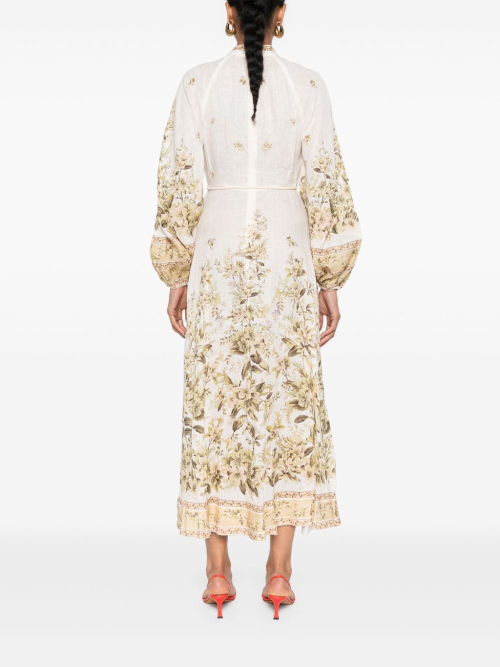 Shop Zimmermann Floral Midi Dress In Neutrals