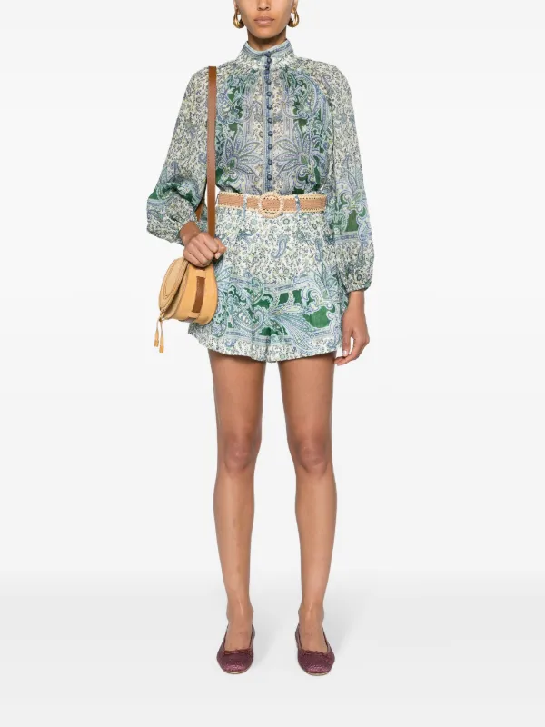 【Zimmermann】Ottie ラッフル カットアウト ペイズリー Zimmerman Ottie Relaxed Shirt Blue Paisley – blueandcream