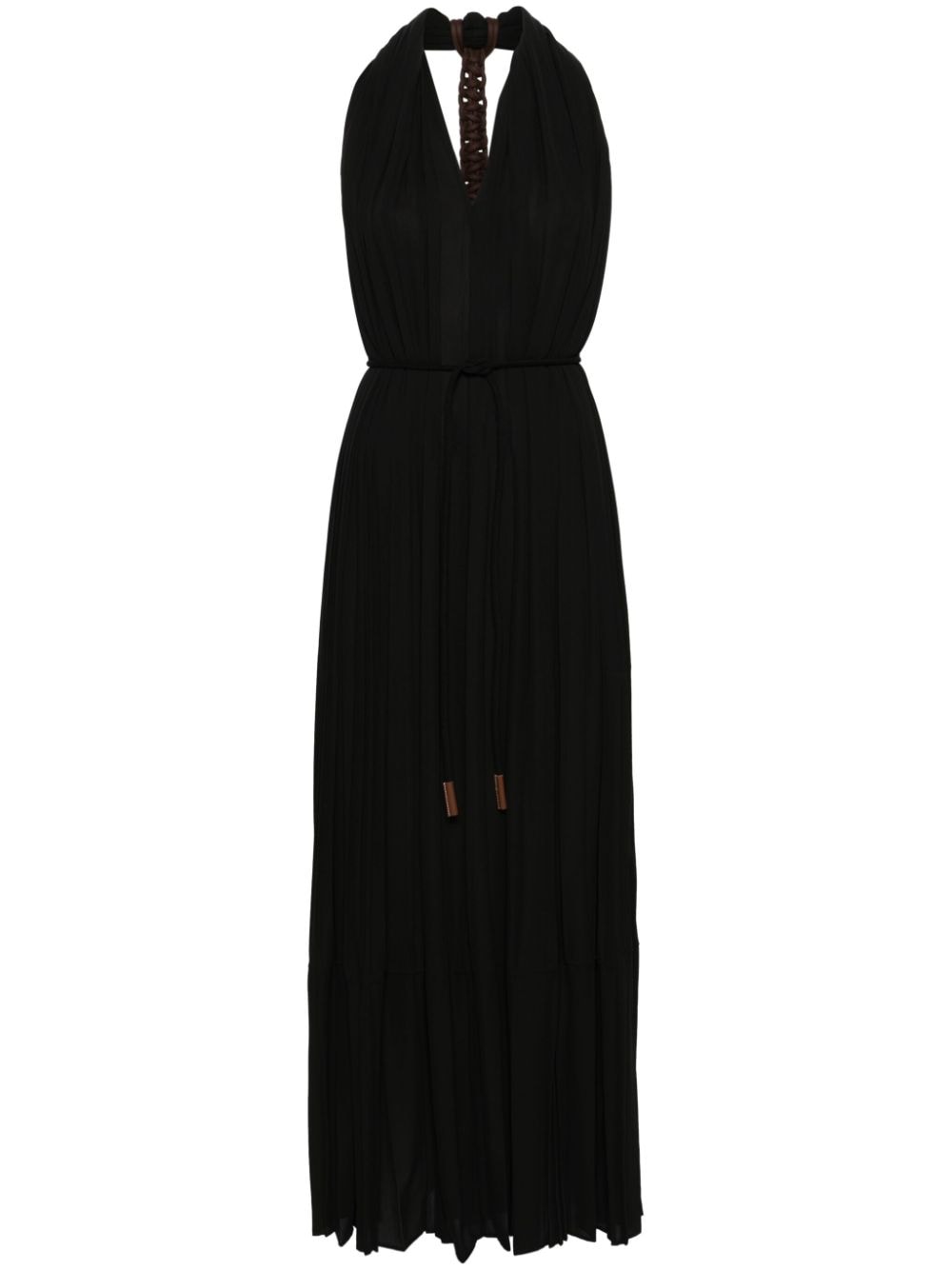 Alysi Knot-detailed Pleated Maxi Dress In Black