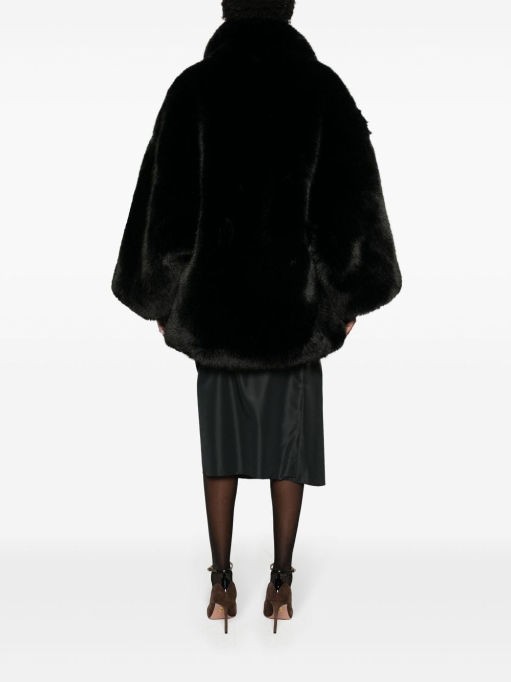 Pre-owned Saint Laurent Shawl-lapel Faux-fur Coat In Black
