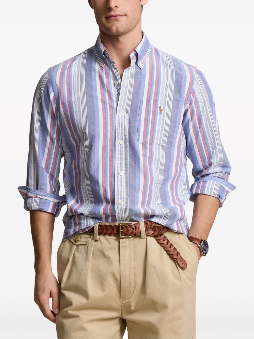 Shop Polo Ralph Lauren Logo-embroidered Striped Shirt In Blue