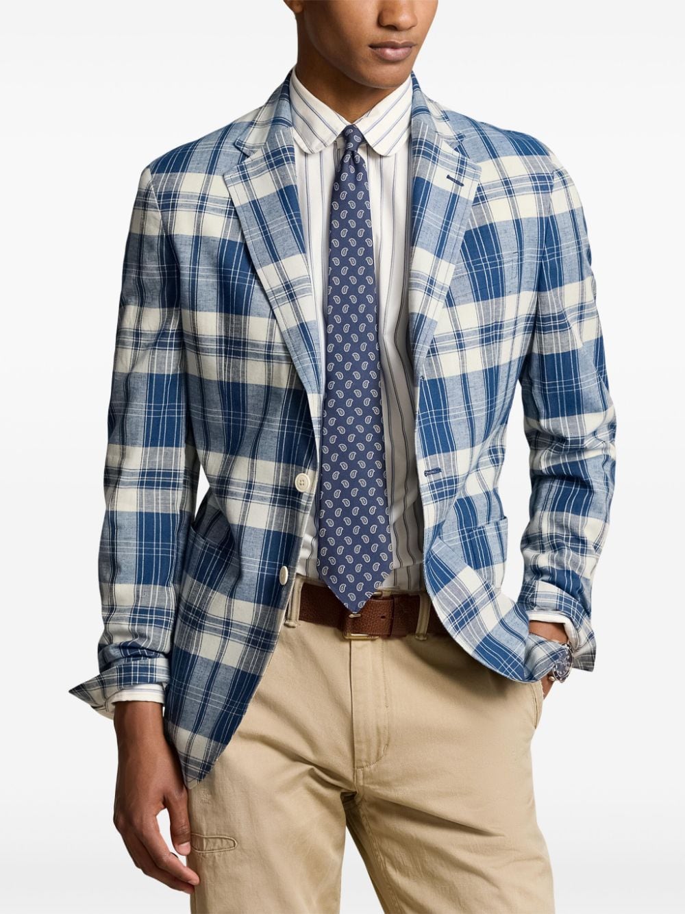 Shop Polo Ralph Lauren Plaid Cotton Blazer In Blue