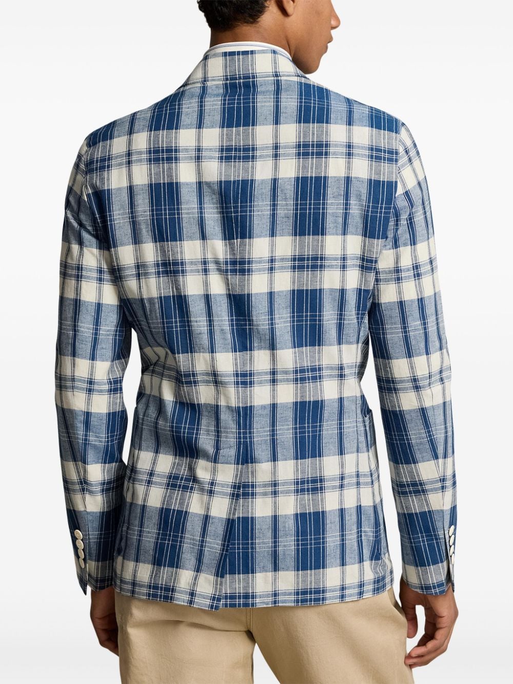 Shop Polo Ralph Lauren Plaid Cotton Blazer In Blue