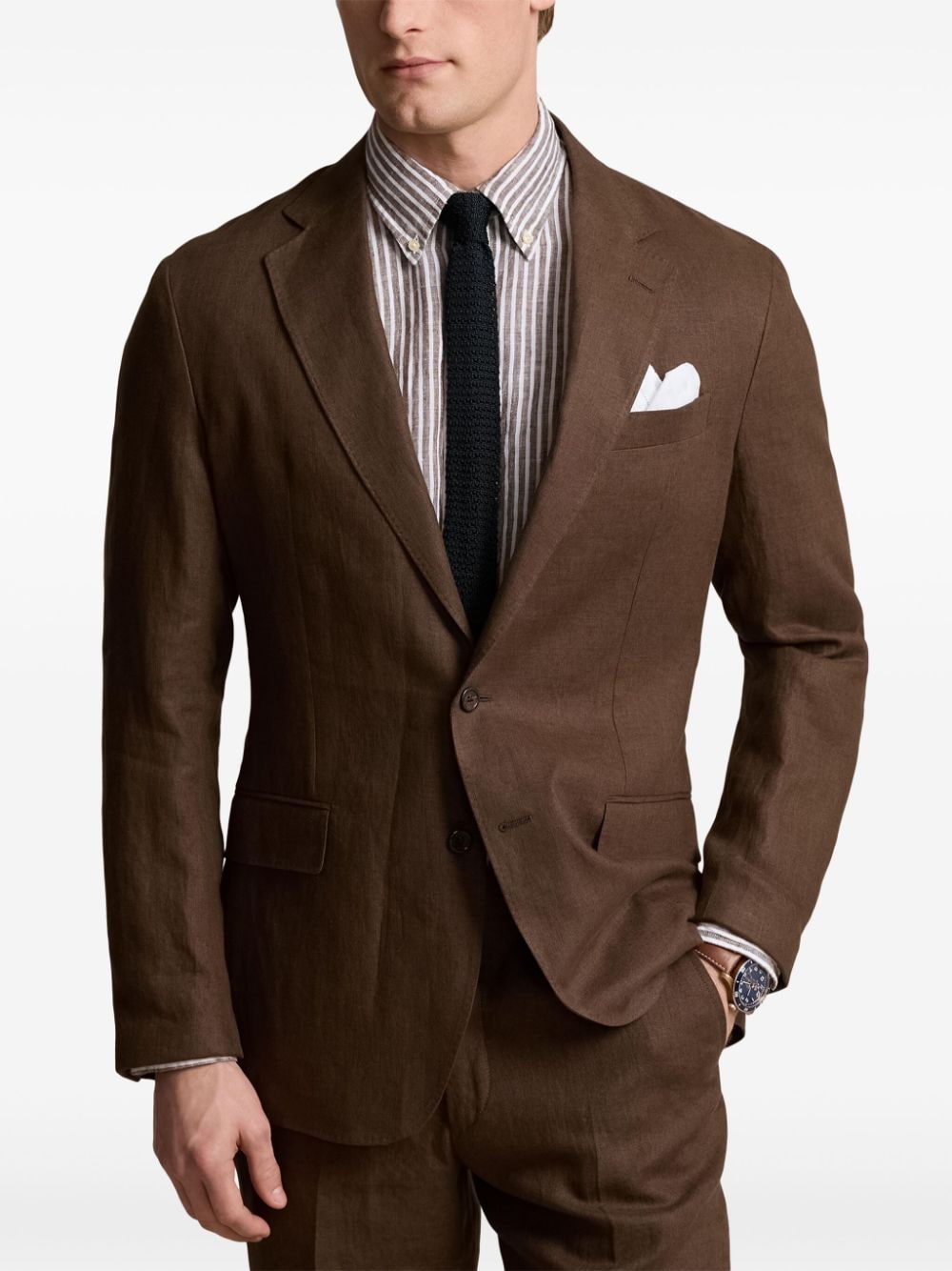 Shop Polo Ralph Lauren Single-breasted Linen Blazer In Brown