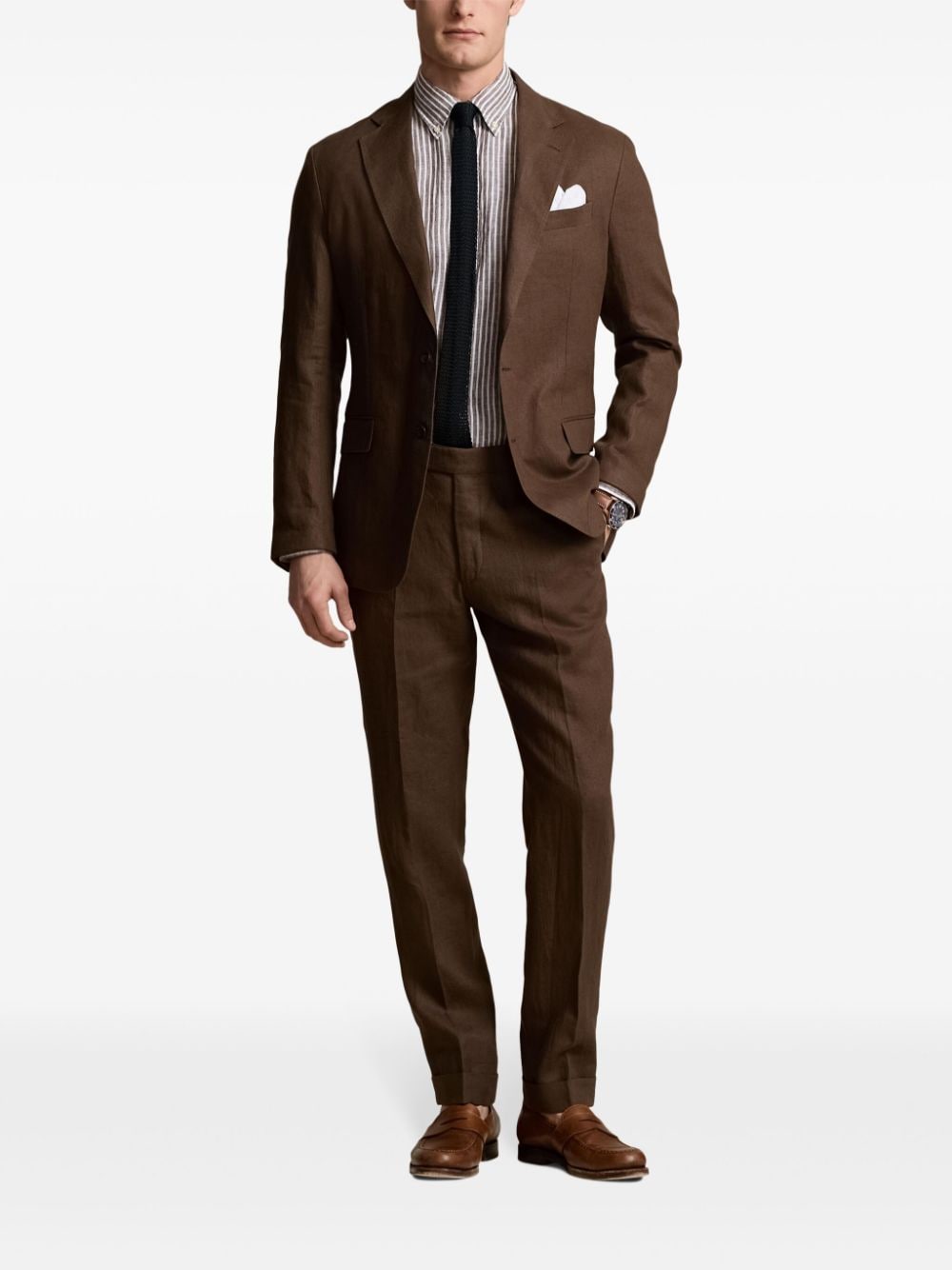 Shop Polo Ralph Lauren Single-breasted Linen Blazer In Brown